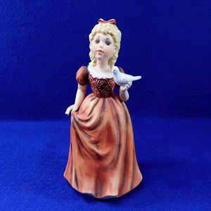 Vintage Enesco Girl Holding Dove Figurine Red  E9007 - 7"